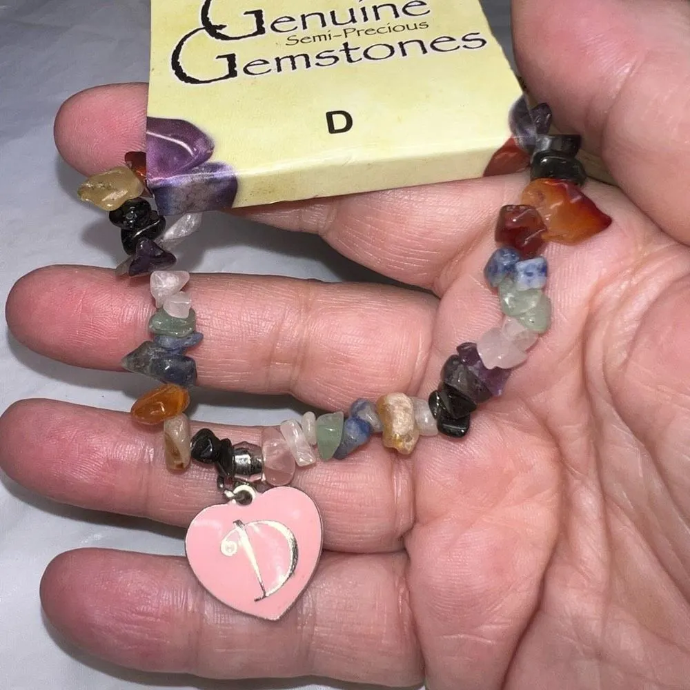 Genuine Gemstone‎ Initial D Heart Charm Bracelet Pink - Image 6