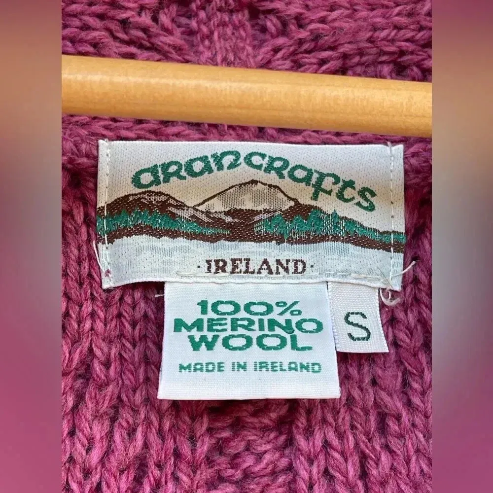 Aran Craft Merino Wool Open Front Sweater Cardigan small Pink - Image 3