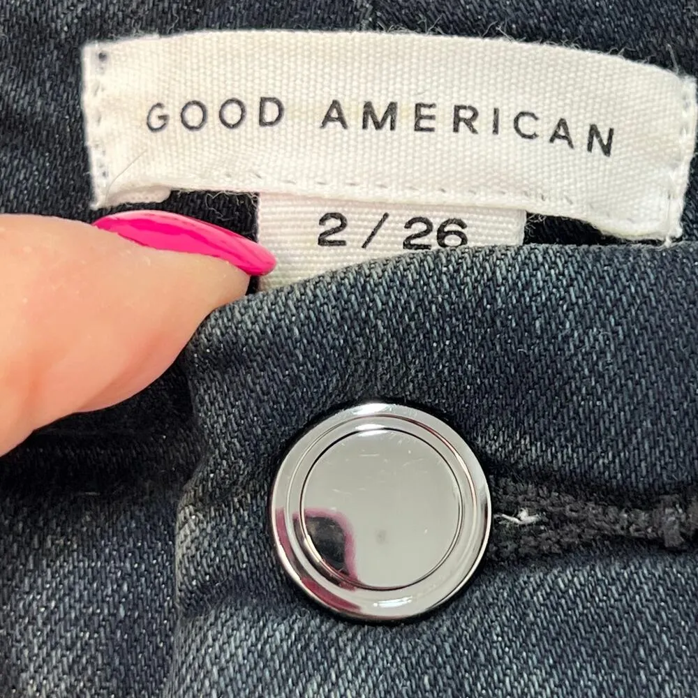 Good American Good Waist Size 2/26 Tapered Leg Denim Jeans Raw Hem in Blue631 - Image 6