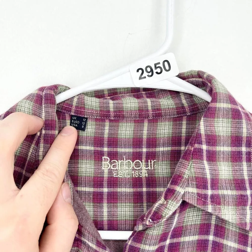 BARBOUR Button Down Women Size 8 Plaid Long Sleeve 100% Cotton Western Fall Vibe - Image 2