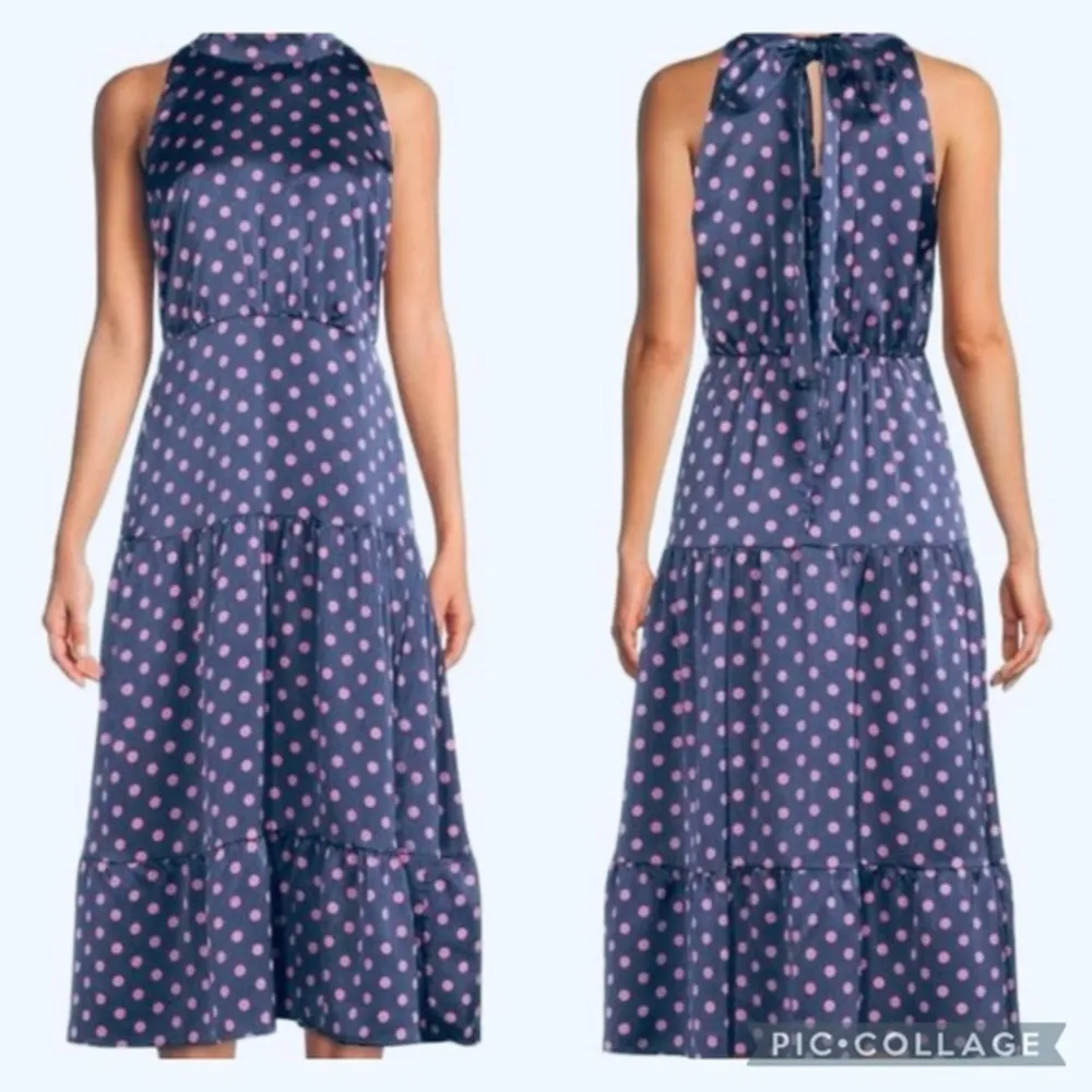 NWT Sam Edelman Dress Midi Halter Polka Dot High Neck 10 Periwinkle Blue Party - Image 2