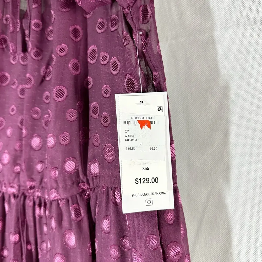 Julia Jordan Ruffle Drawstring Midi Dress Size 4 Burgundy - Image 11