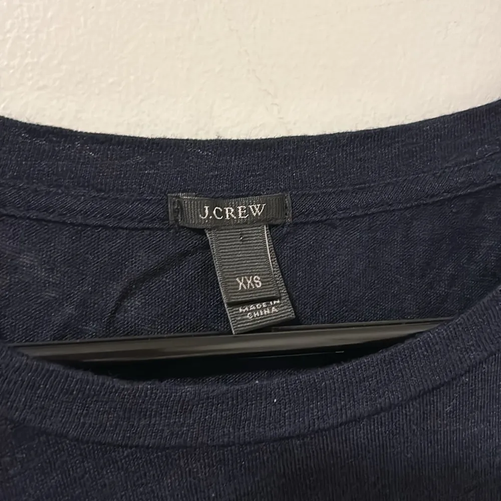 100% Linen J Crew Navy Blue Career Work Short Sleeve T-Shirt Size XXS - Image 2