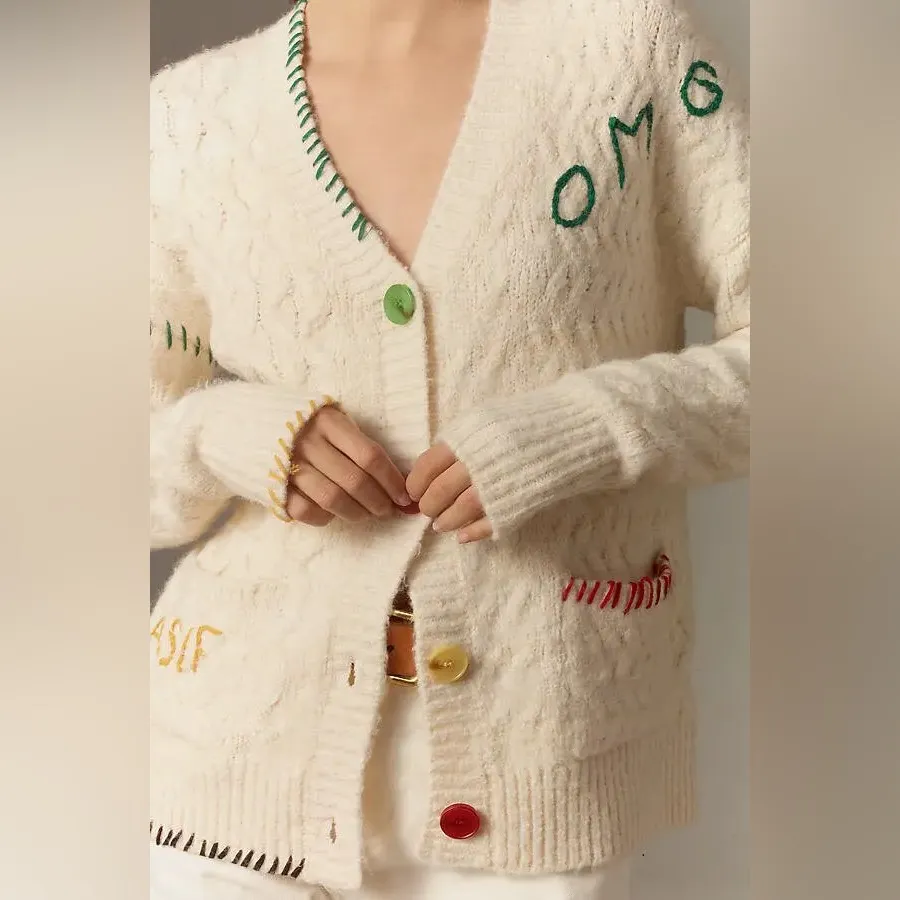 NWT John + Jenn Anthropologie Omg As If Cabled Cardigan Sweater in Cream - Image 2
