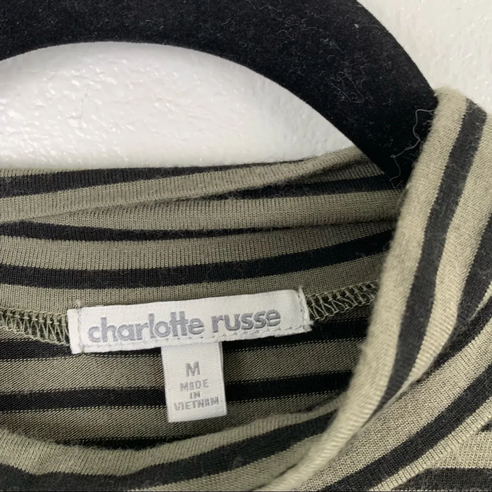 CHARLOTTE Russe Short Sleeve‎ Mock Neck Striped Dress Black Gray M - Image 2