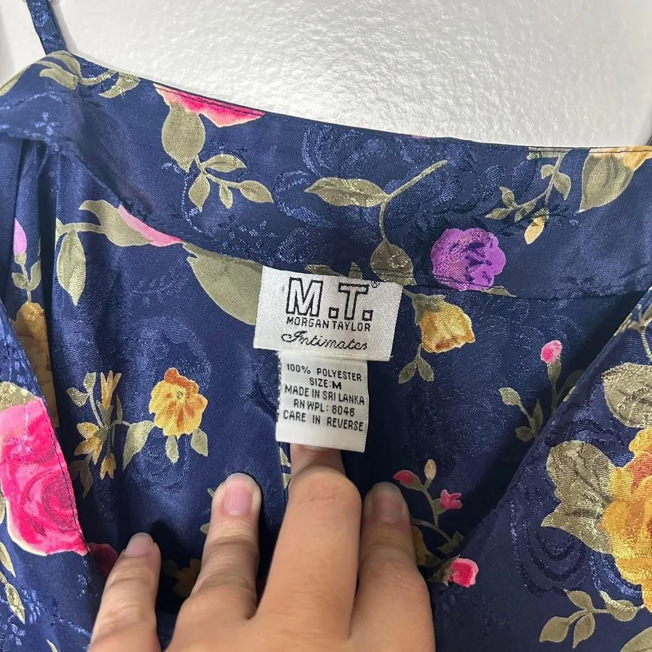 Vintage 90s 1990s Navy blue floral print slip dress V neckline - Image 3