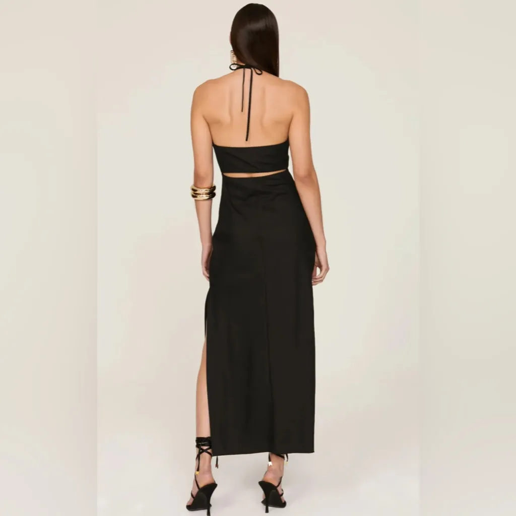 RTR Marina‎ Moscone Shipwrecked Cutaway Black Sleeveless Halter Midi Dress Sz 8 - Image 3