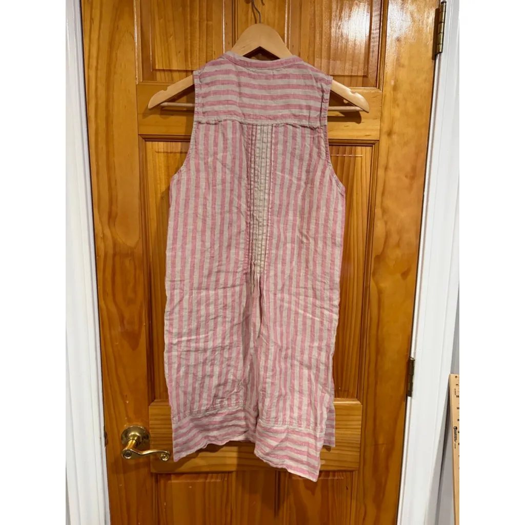 Faherty 100% Linen Striped Sleeveless Tunic Dress XS Pink Beige Button Front - Image 5