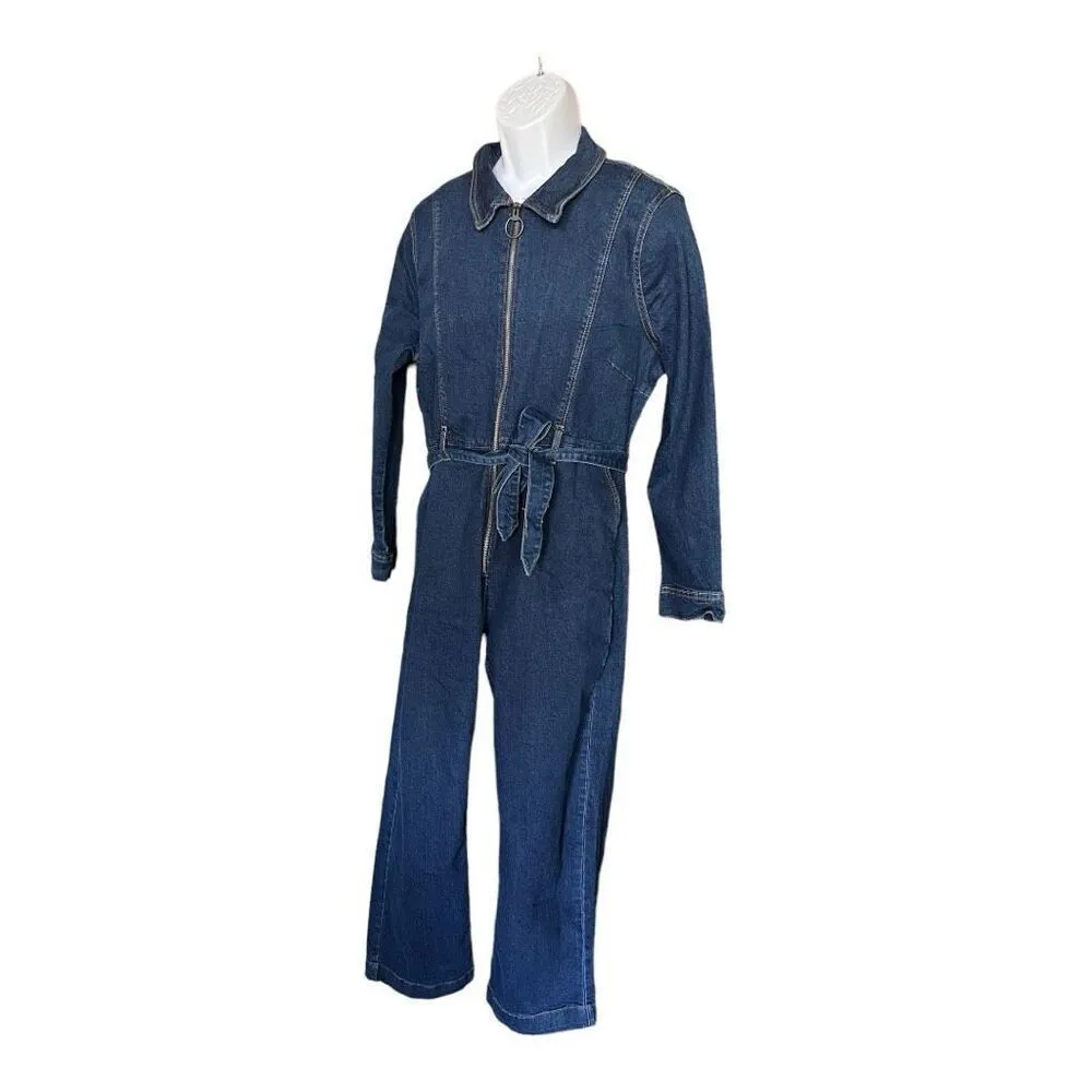 Womens Joanie Clothing MacDougal Indigo Denim Jean LS Jumpsuit Boilersuit Sz 14 Blue - Image 5