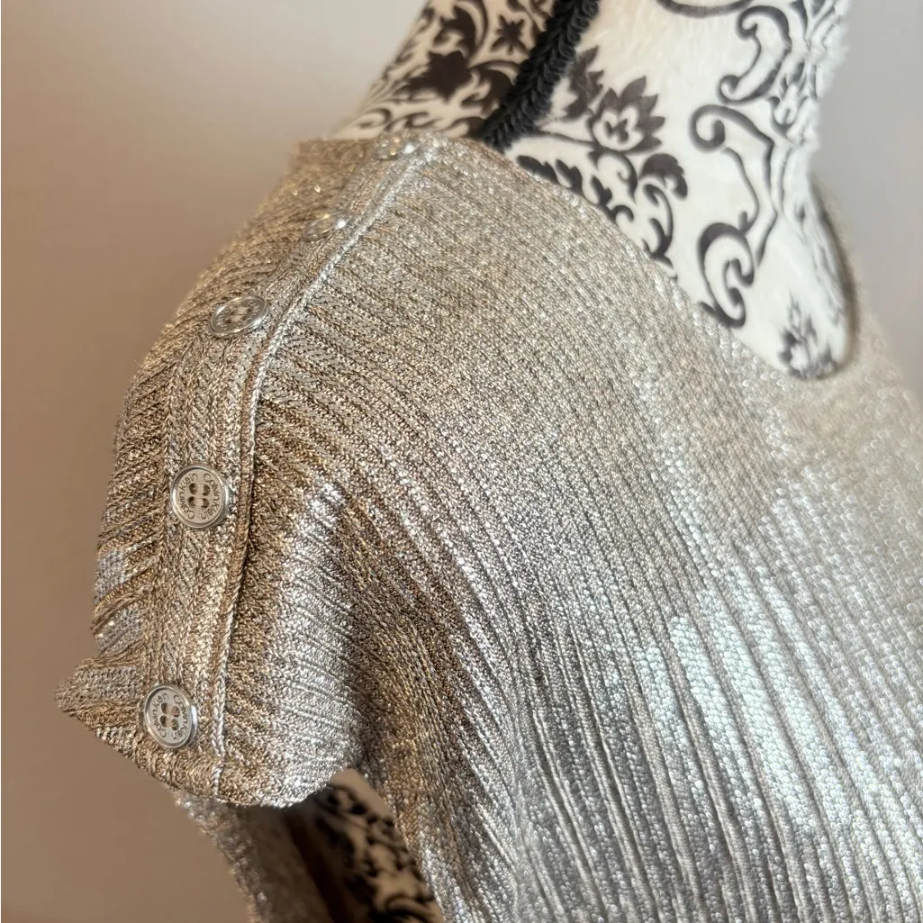 CALVIN KLEIN Metallic Gold Stretchy Knit Cap Sleeve Top - Image 3