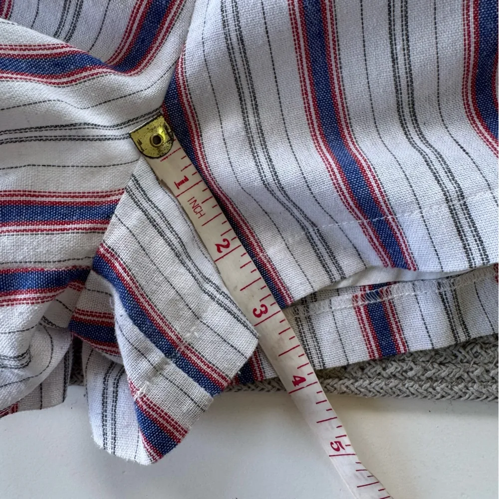 Red White Blue Striped Linen Blend Tie Waist Shorts Size Large - Image 3