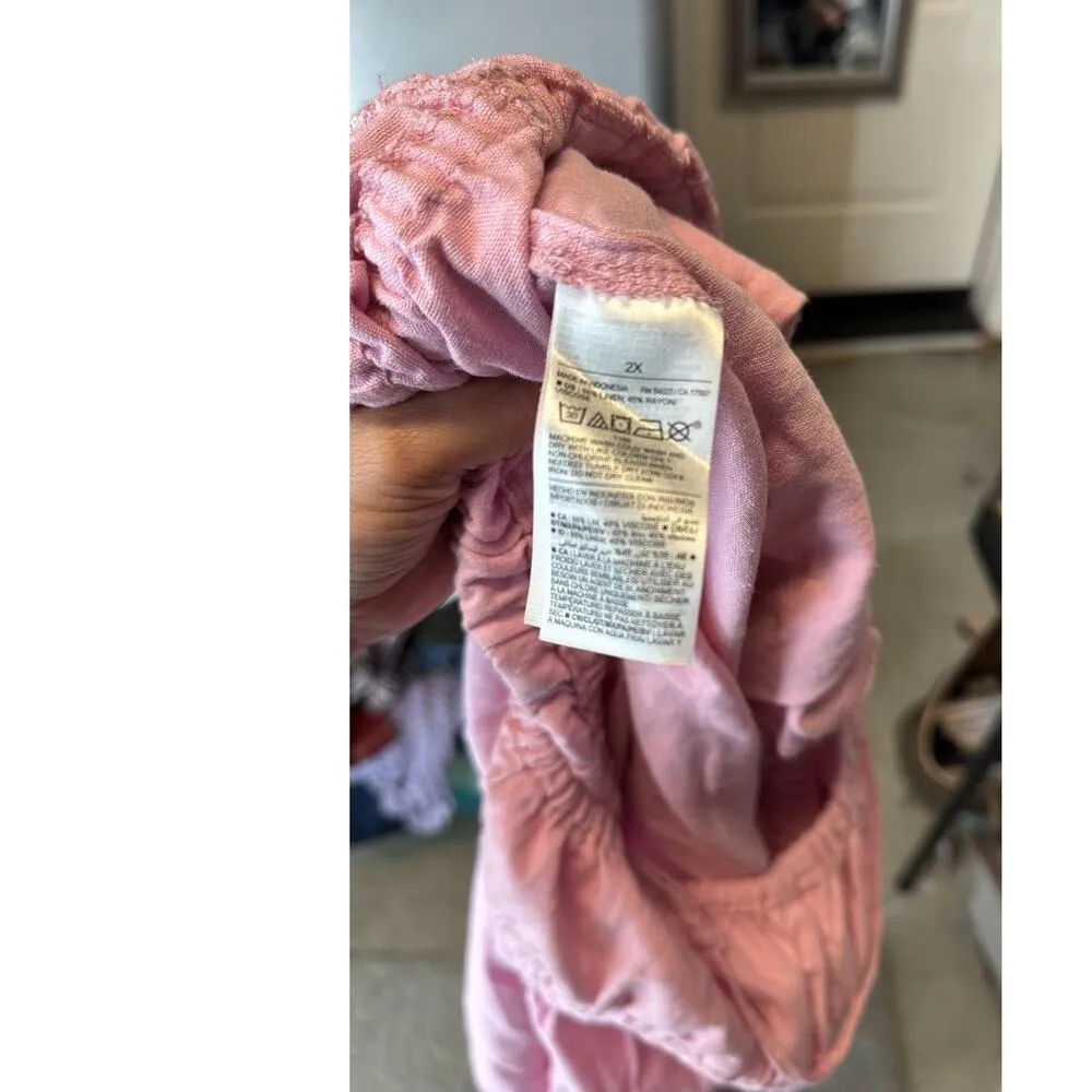 Old Navy Waist-Defined Linen-Blend Cropped Smocked Cami Jumpsuit pockets size 2X - Image 10