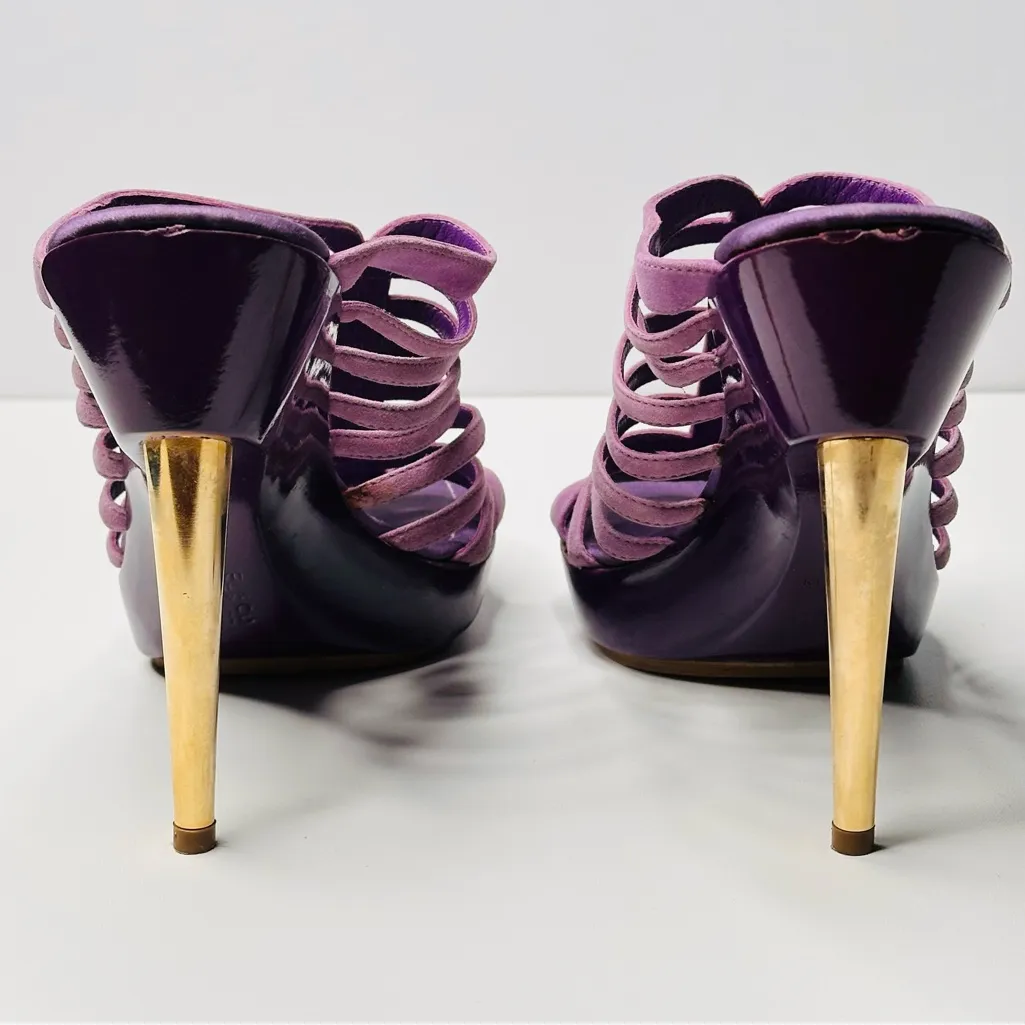 Gianvito Rossi Purple Suede Cagey Strappy Stiletto Heels Sandals Heels - Image 5