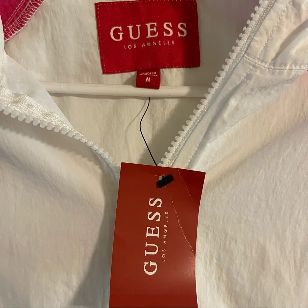 GUESS Women's White and Pink Windbreaker Jacket - Image 6