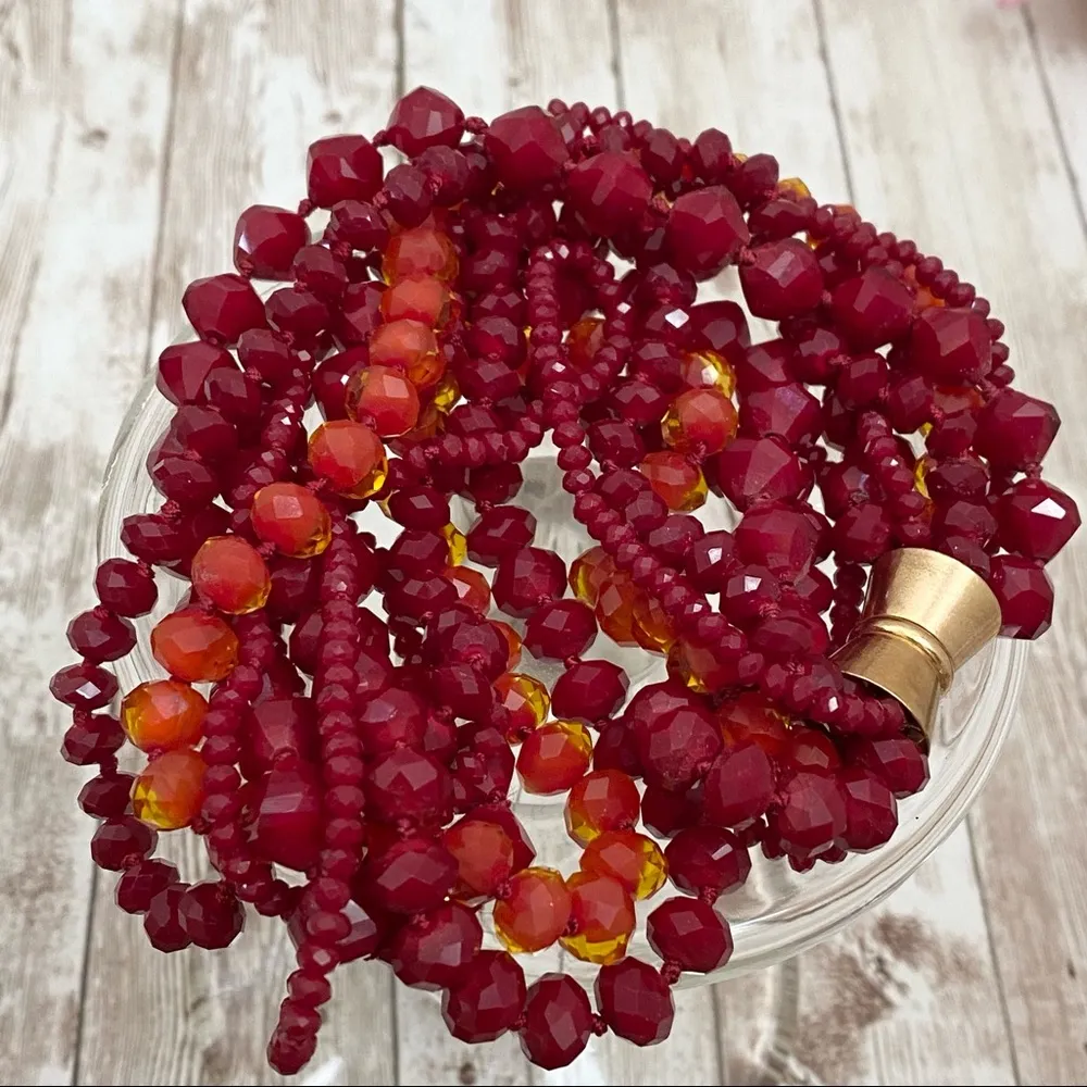 Multi strand Red/Orange Faceted Glass Beads Magnetic Clasp 20” Necklace - Image 6