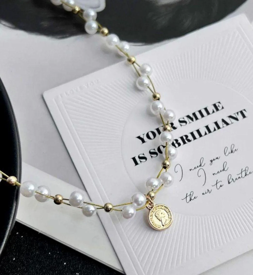 Vintage fashion Gold Plated Pearl Necklace - Image 2