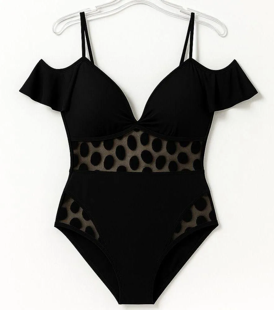 Jess Lea Polka Dot Mesh One Piece Swimsuit Black Size XL New With Tags - Image 8