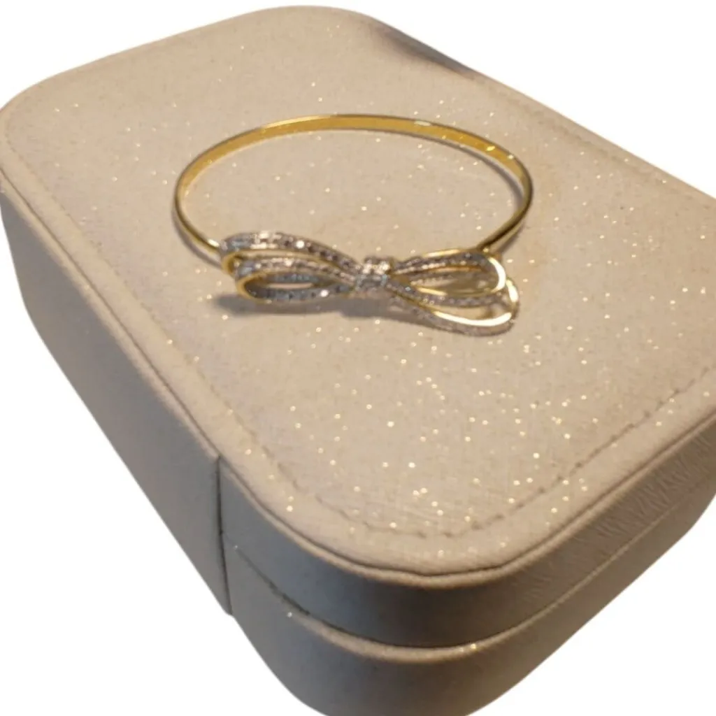 Gold Prime Art Jewel Ribbon Bow Bangle Bracelet Stamped PAJ BB Bow Rhinestone - Image 7