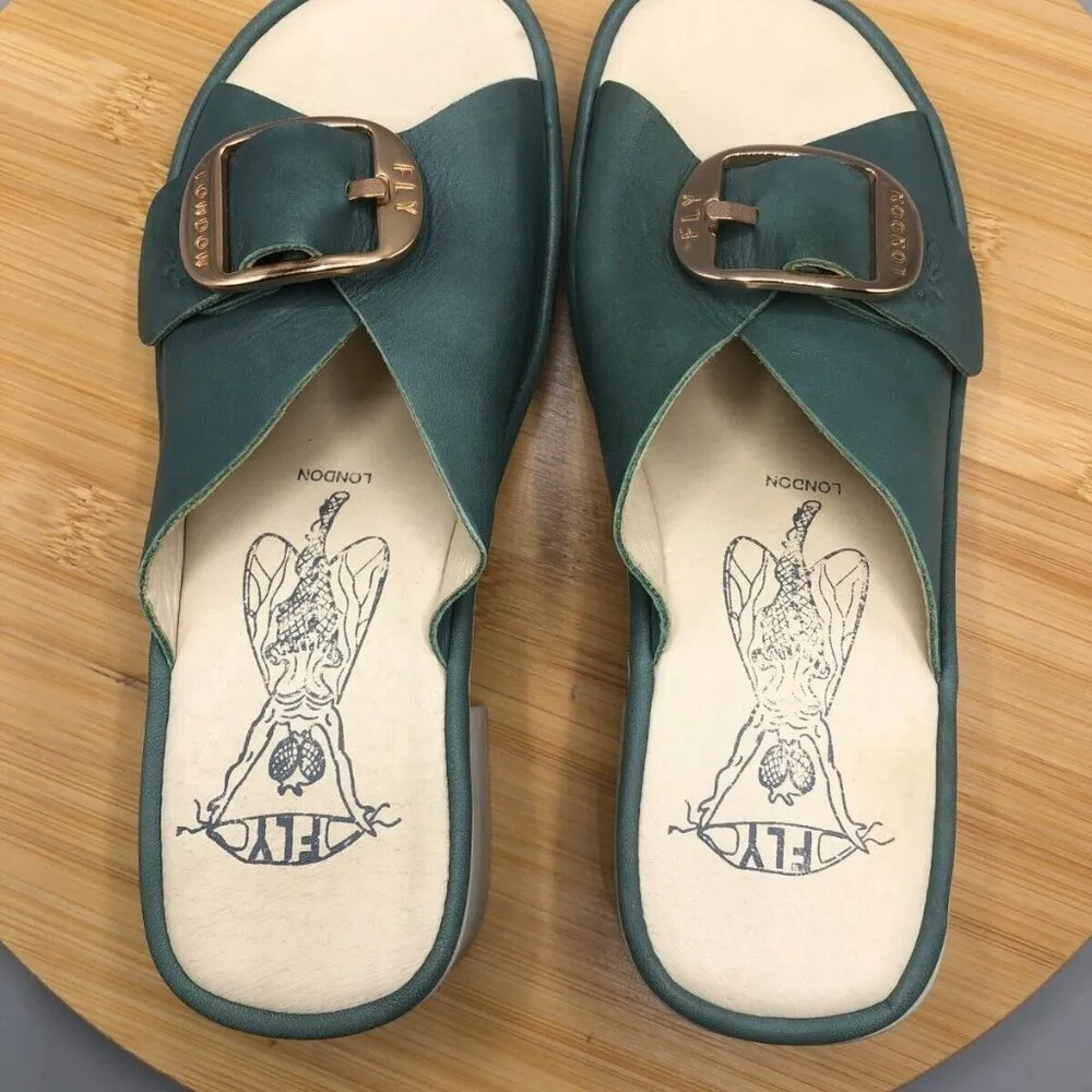 Fly London  Leather Mules Block Heel EU 36 / 5.5-6 Jade Green Comfort Shoes - Image 12