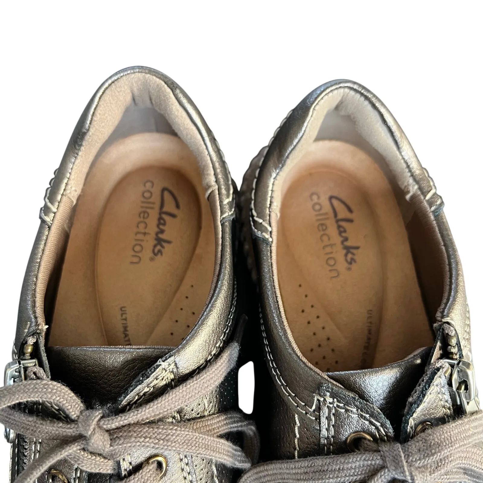 Clarks Caroline Janna Bronze Metallic Leather Sneakers Size 7 Wide - Image 5