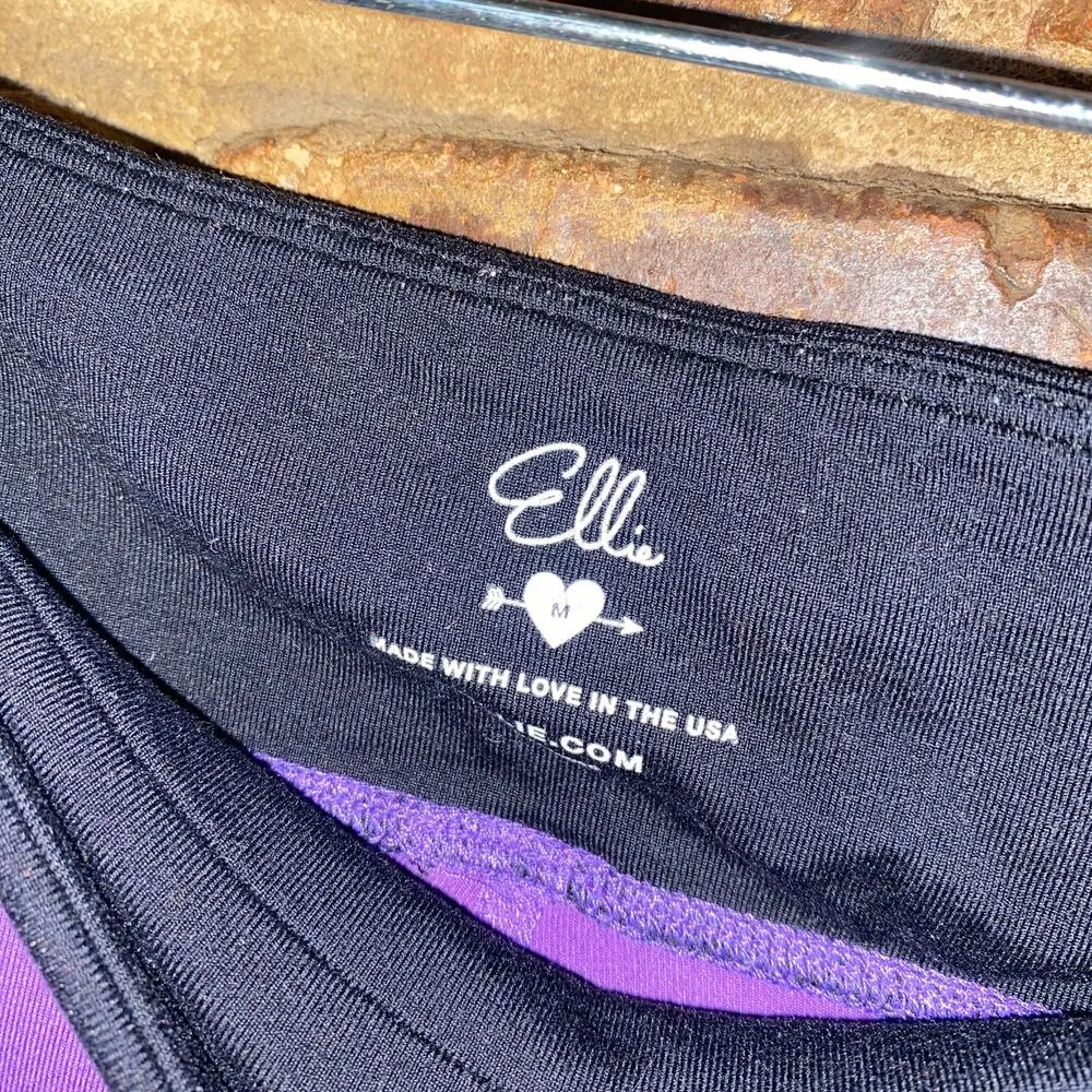 Ellie Purple Black Mesh Reflective Capri Cropped Leggings Women's Size Medium - Image 3