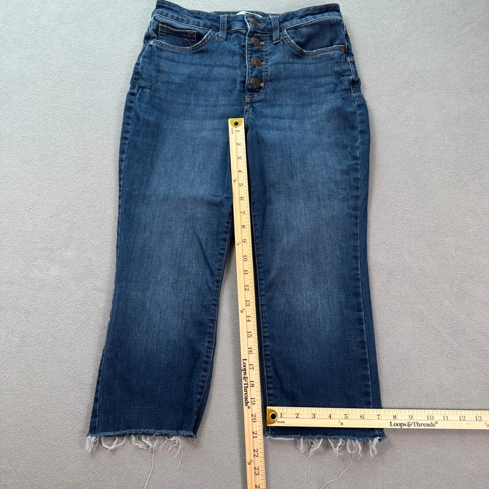 LC Lauren Conrad Skinny Jeans Womens 8S Blue Medium Wash Button Fly Raw Hem - Image 4