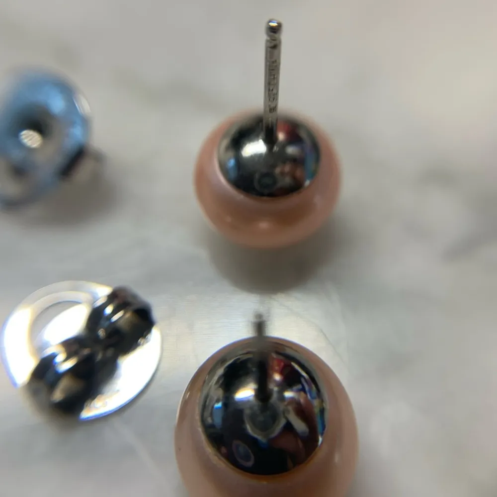 Large Round Pink Freshwater Pearl And Sterling Silver Earrings 925 Happy Backs - Image 3