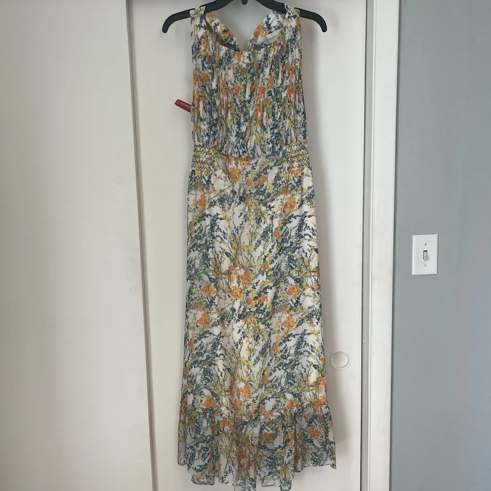 NWT SACHIN & BABI Anastasia Dress Sunshine/Teal Bouquet Midi Floral Dress 2 Green - Image 4