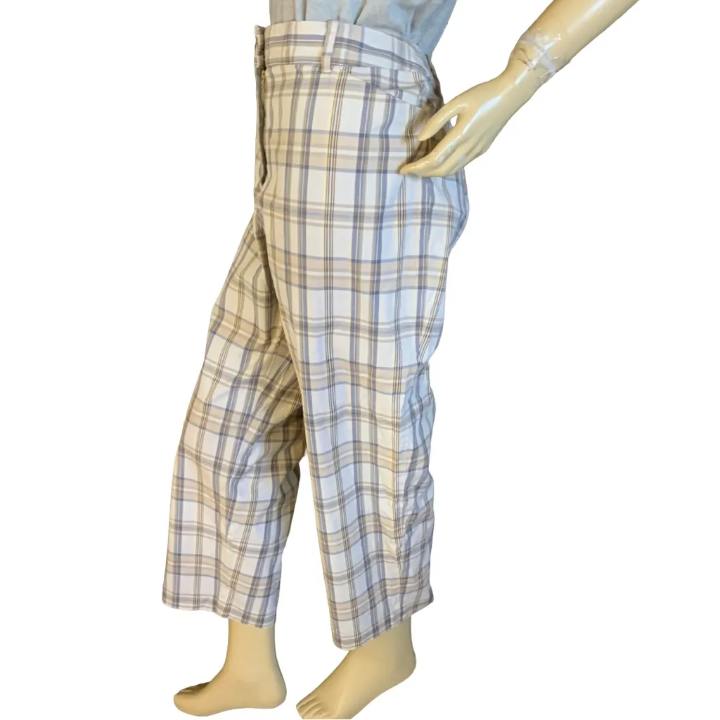TALBOTS BEIGE & GRAY PLAID PATTERN COTTON CROPPED PANTS (18) - Image 5