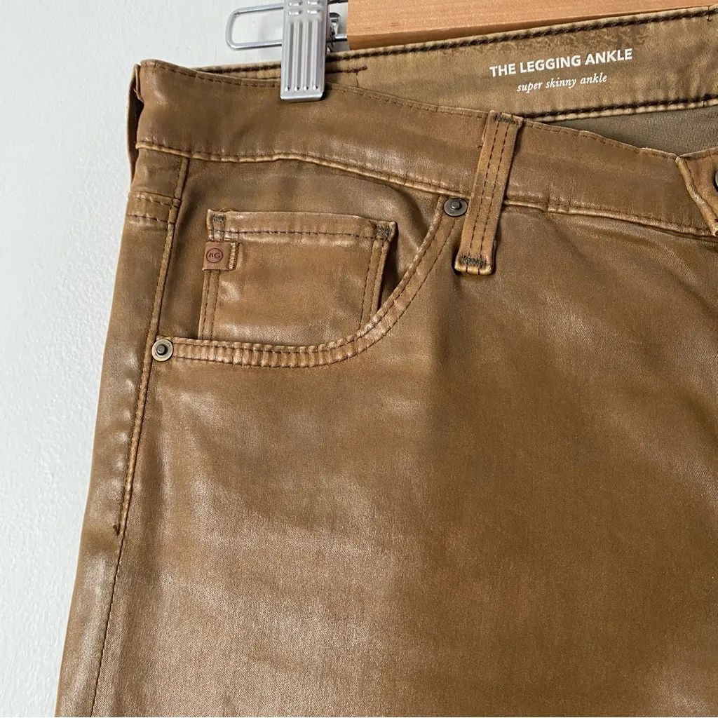 AG Adriano Goldschmied Farrah Faux Leatherette  Coated Brown Skinny Ankle Jeans - Image 5