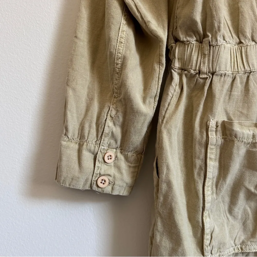 Free People Quinn Coverall Size Large Jumpsuit in Thistle Seed Green Boho Linen - Image 12