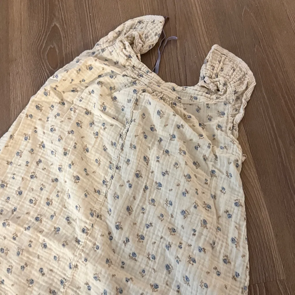 Cotton gauze blueberry flutter sleeve lace trim vintage inspired night gown - Image 7