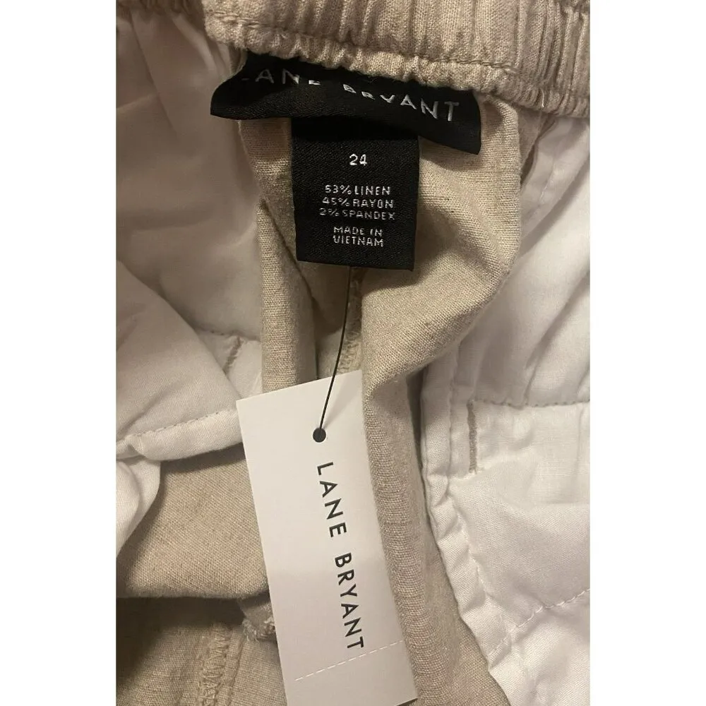 Lane Bryant Pants‎ 24 Linen Blend High Rise Tapered Leg Pull On Oatmeal NWT - Image 6