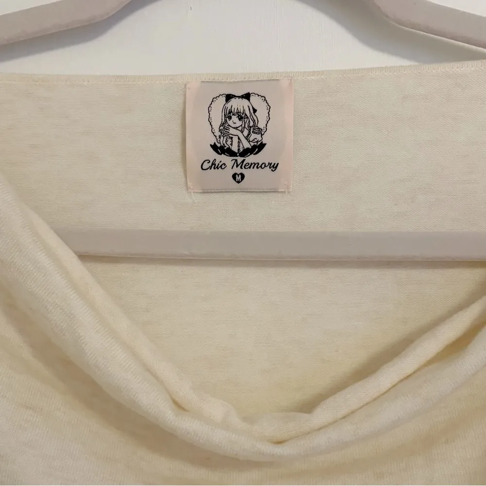 Japanese Kawaii Cream Beige Summer Knitted Cowl Neck Blouse Shirt Top White - Image 5