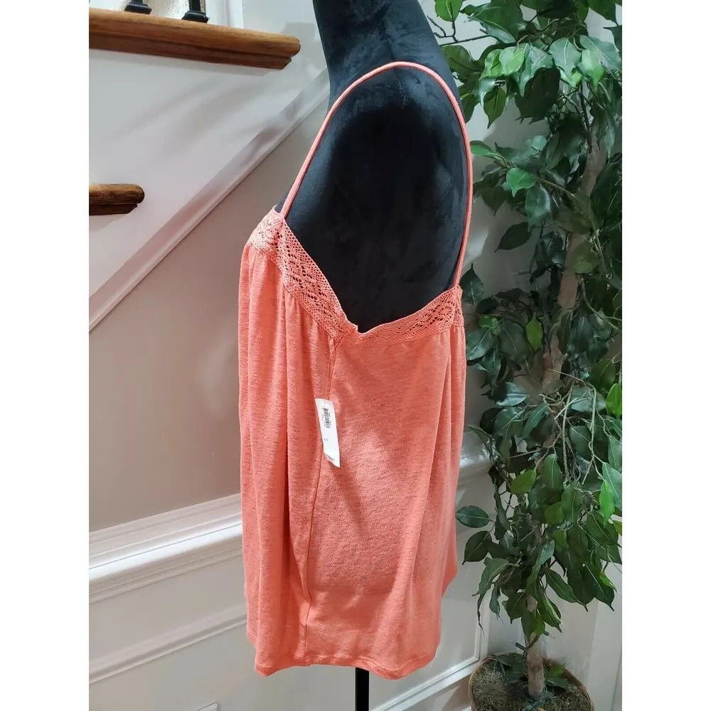 Old Navy Women's Solid Pink Linen Square Neck Sleeveless Strappy Top Size Large - Image 5