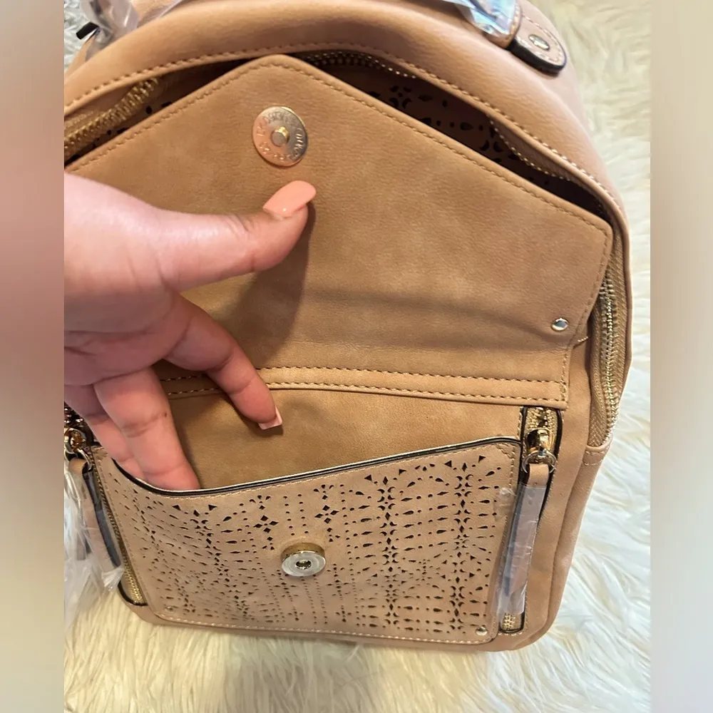 Stylish Tan Backpack with Laser Cut Design - Image 2