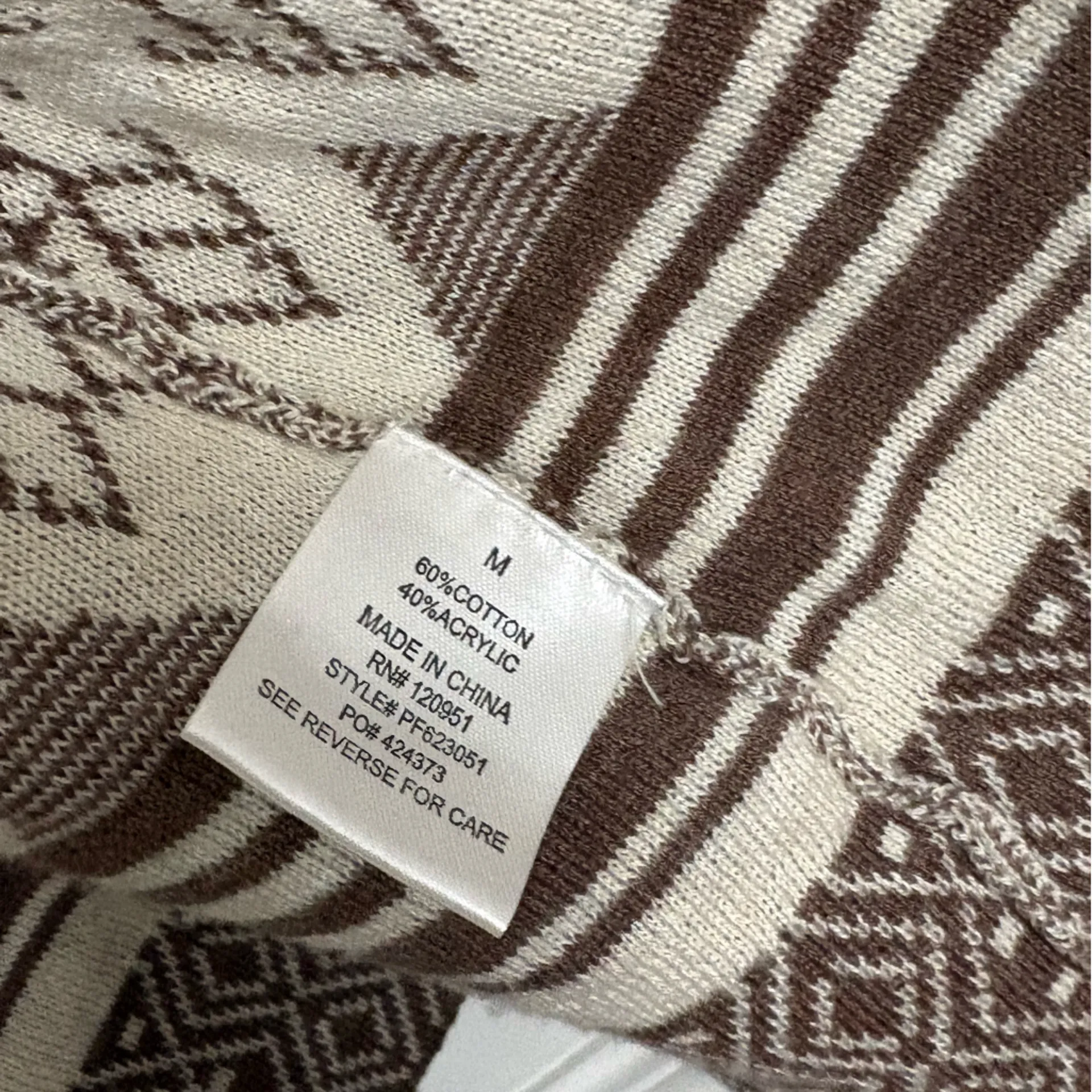 Hippie Rose  Aztec Brown White Open Front Cardigan Medium Boho Southwest - Image 3