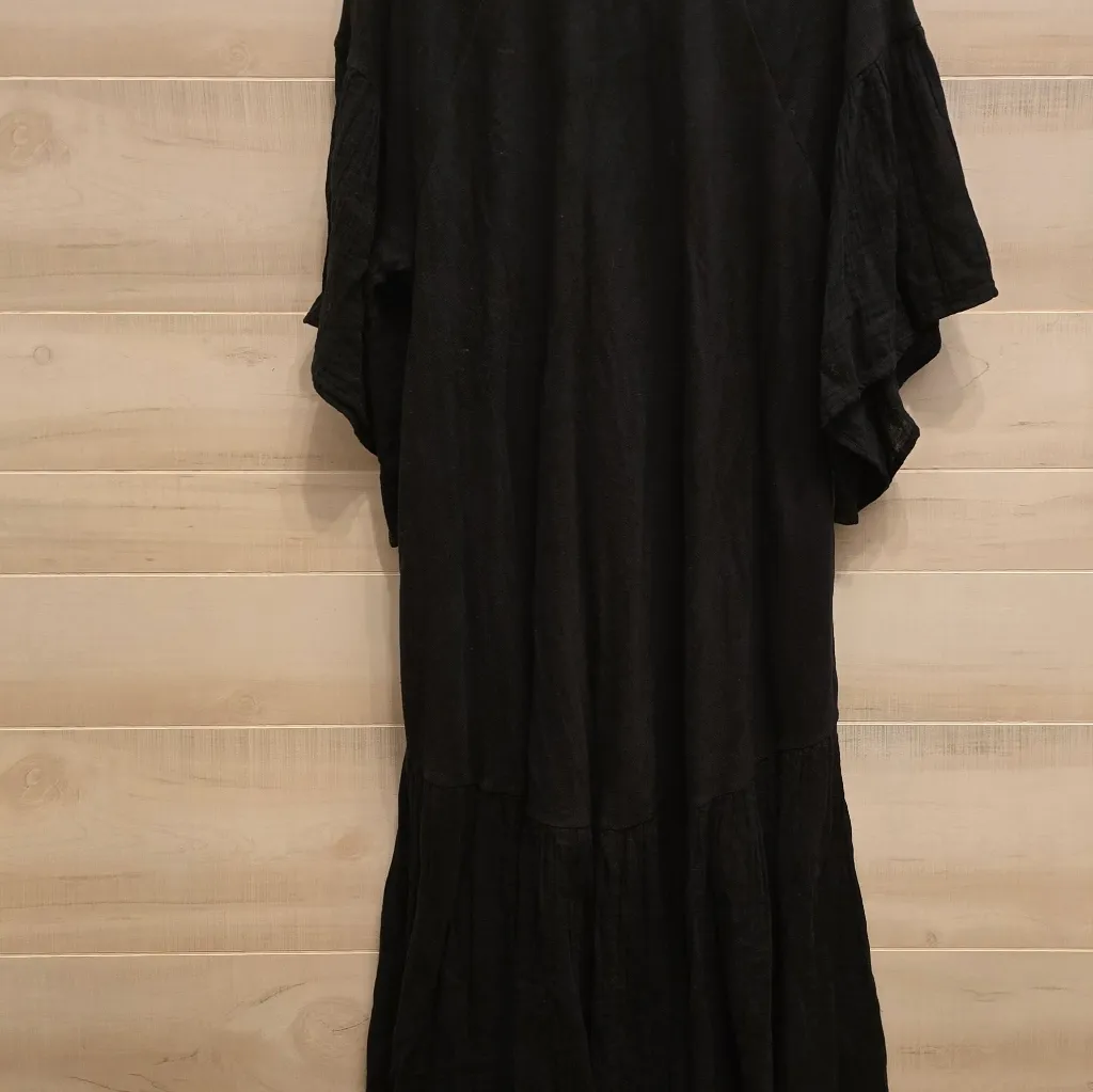 {L} Free People Beach Black Maxi Dress Bell Sleeve Gauze - Image 7