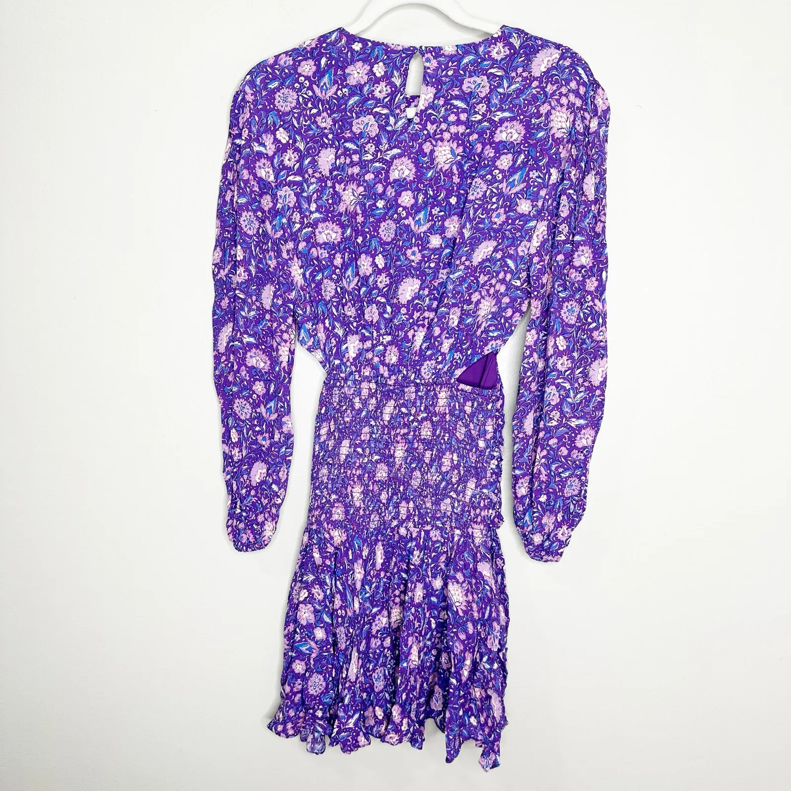 Maje Roleta Purple Floral Cut Out Balloon Sleeve Mini Dress EU 36 US S NEW - Image 3