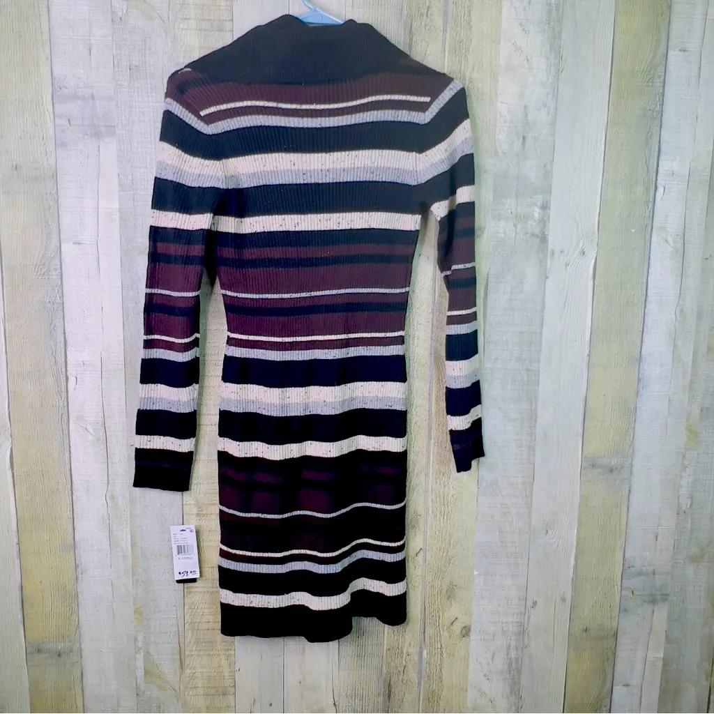 BCX Dress XS Ribbed Striped Long Sleeve Turtleneck Sweater Dress - Image 4