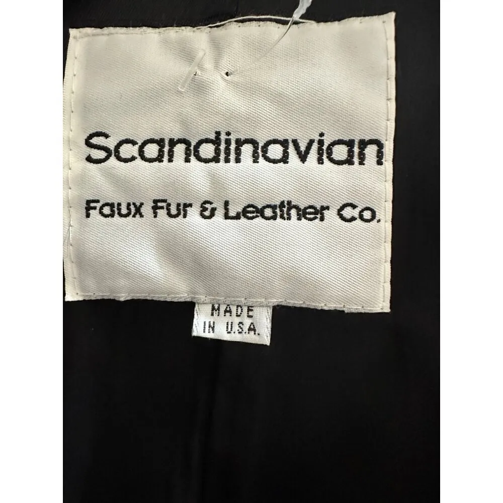 Scandinavian Faux Fur Coat Oversized Grey Striped Fox Mob wife Trim Sz 1X 90s Black - Image 5