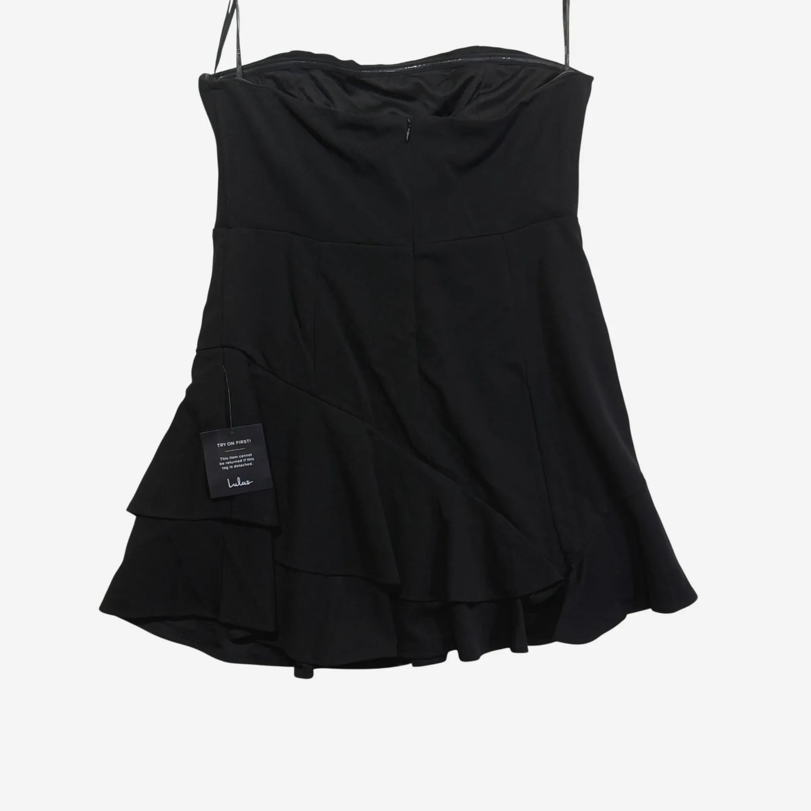 Lulus Black Strapless Ruffle Hem Fit Flare Mini Dress Size XL NEW cocktail party - Image 2