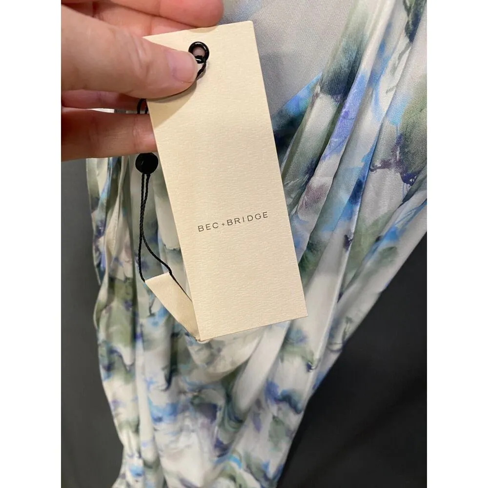 Bec & Bridge Corrine Watercolor Split Maxi Dress Women's 10 White Sleeveless A02 - Image 8