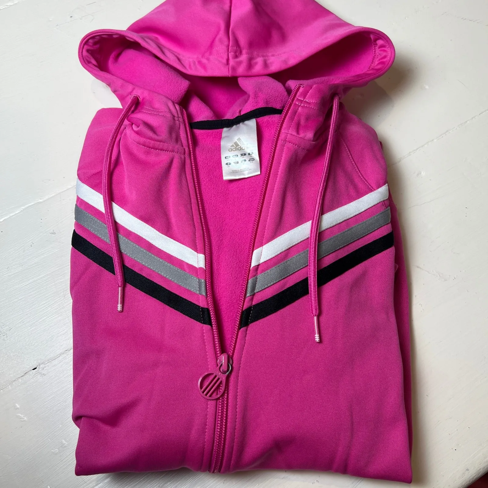 Adidas Women's S Pink Full-Zip Chevron Stripe Track Jacket Sportswear Casual - Image 5
