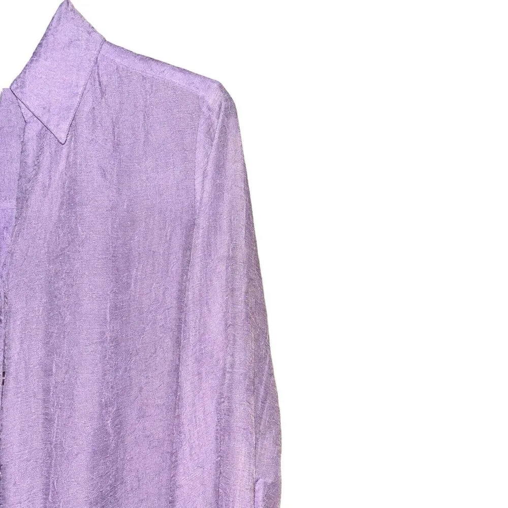 Coldwater Creek Top Womens Medium Purple Crinkle Button Up Collared Blouse - Image 3