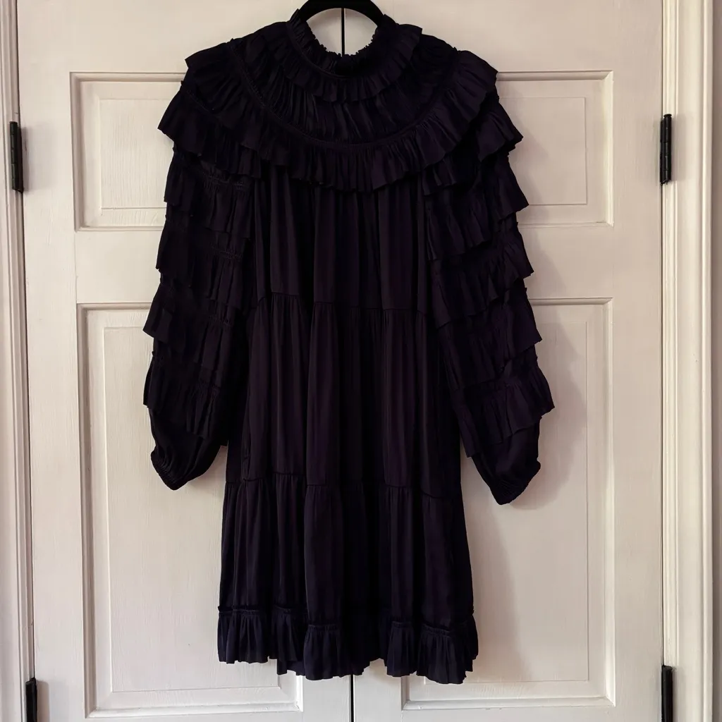 Ulla Johnson Elsa Dress Lago Deep Purple Size 0 Ruffle Royal Tiered Statement - Image 3