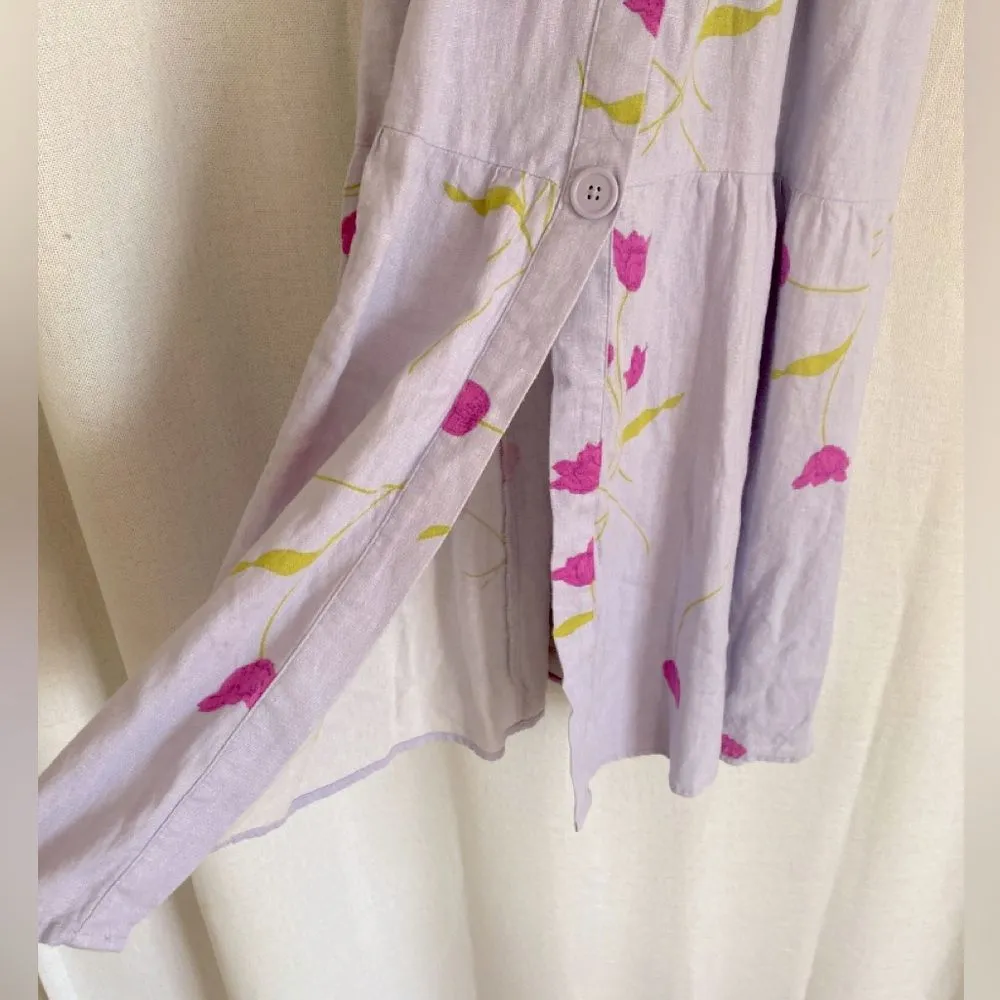 URBAN OUTFITTERS Sundress XS Linen Floral Tie Shoulder Midi Dress Cottagecore - Image 8