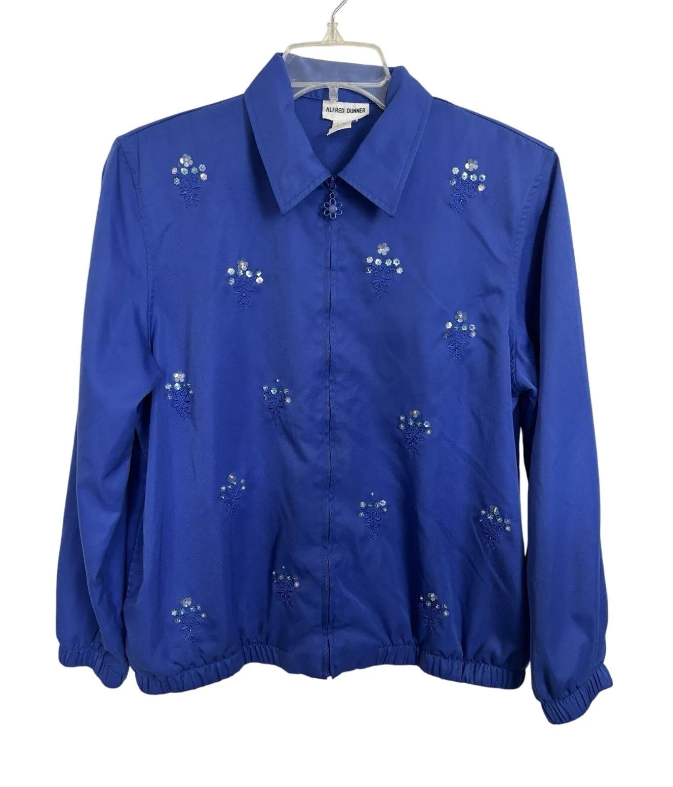 VTG 90s Alfred Dunner Blue Full Zip Floral Embroidered Sequin Jacket Size 10 - Image 1