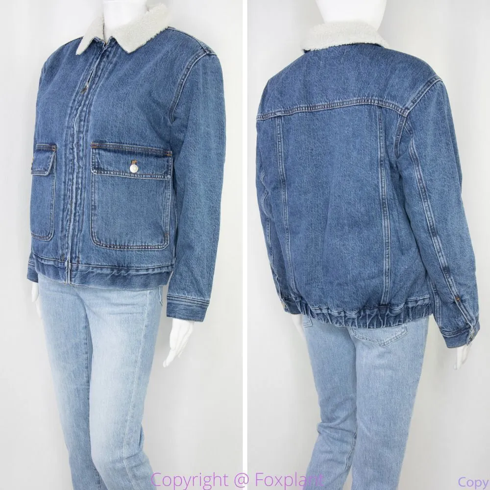 NEW Madewell Sherpa-Lined blue Denim Zip‎ Jacket, size M, NWT - Image 4