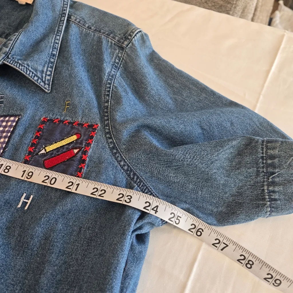 Bobbie Brooks Vintage Apple Pencil school denim button down shirt size XXL Blue - Image 9